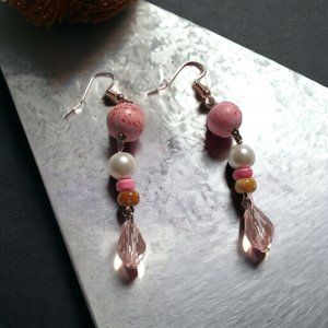 Handmade By Donovan Dangle Earrings Pink Crystal Wooden Fashion Baby Reveal Girl